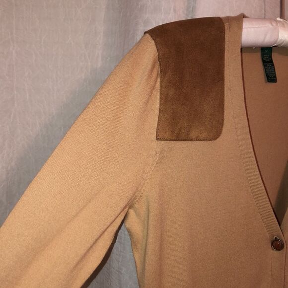 LRL M Tan Brown Five Button Front 💯Cotton Fine Knit Cardigan Sweater - Picture 5 of 16